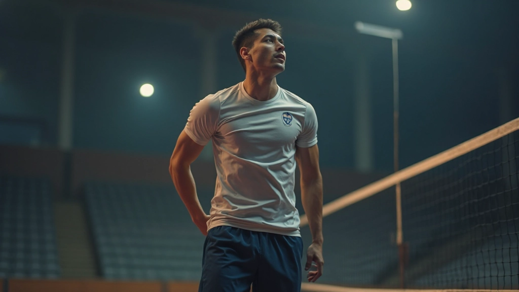 لاعب كرة طائرة مصمم يستعد للقفز العالي في الملعب أثناء المباراة